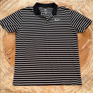 NIKE Dri-FIT Black White Striped Polo Shirt Gray Accent Size L